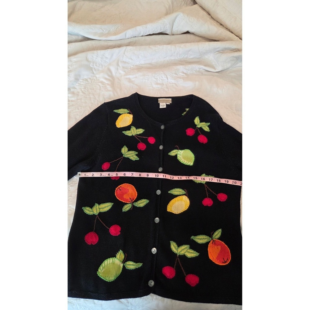 Coldwater Creek Fruit Embroidered Cardigan Relaxed Fit Black Cottagecore Large - Picture 3 of 13